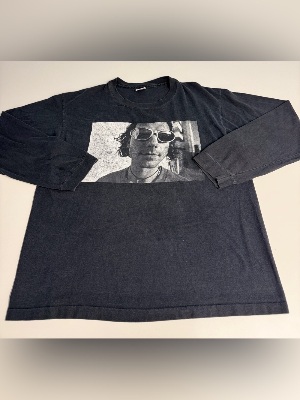 Vintage Anvil Black Bush Long-Sleeve Graphic Tee with Monochrome Photo Print